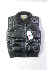 Black Gloss Sleeveless Puffer Jacket.