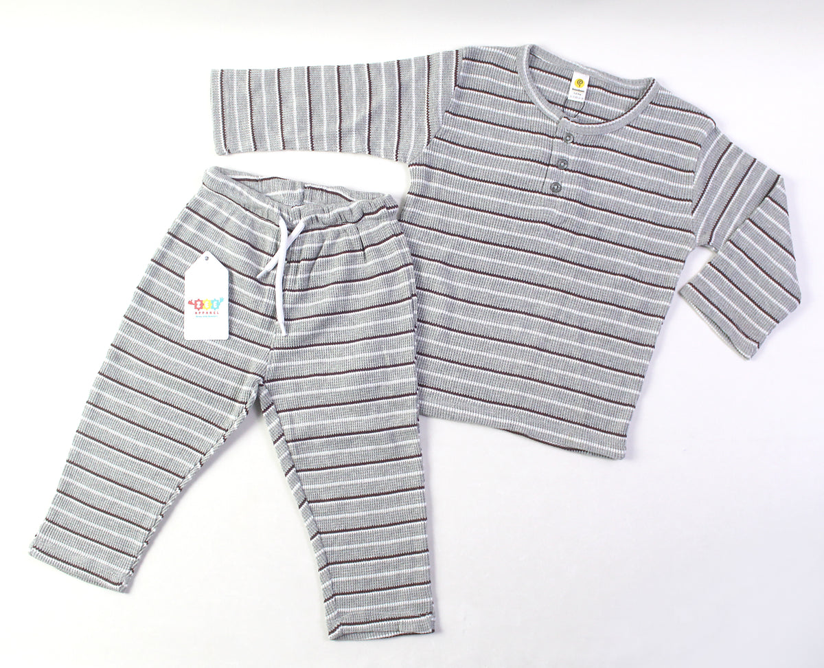 Grey Striped Waffle-knit PJ's