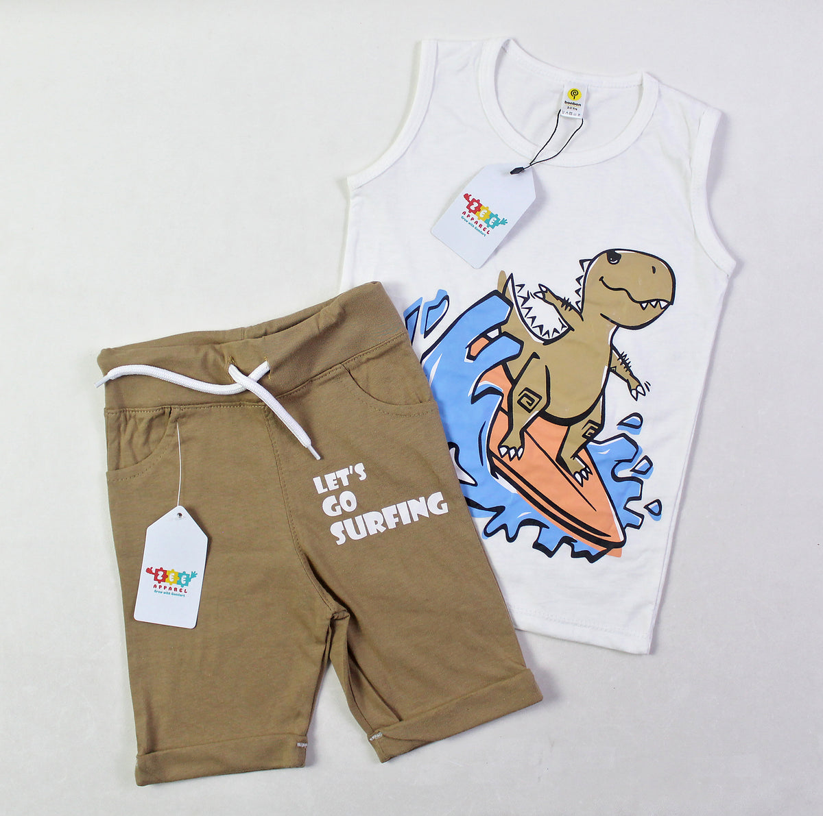 Let's Go Surfing White & Brown Twinset